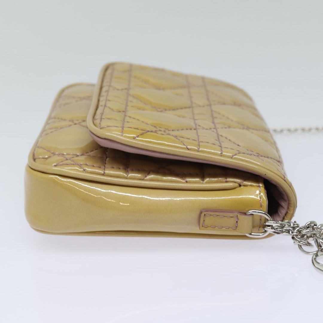 CHRISTIAN Top quality Dior Chain Lady Top quality Dior Canage Bag Enamel Beige Silver Auth yk14244