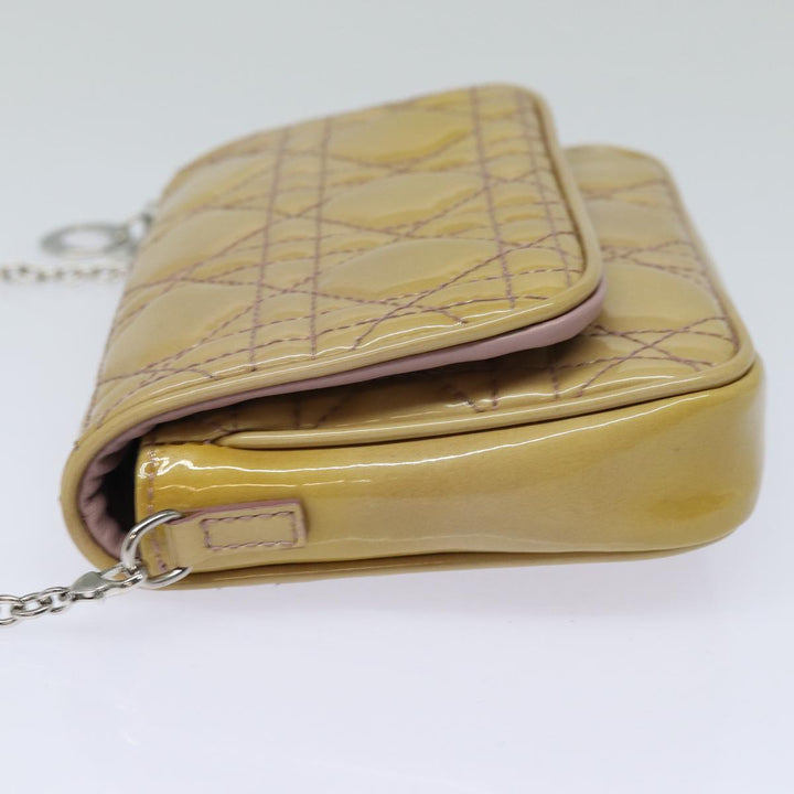 CHRISTIAN Top quality Dior Chain Lady Top quality Dior Canage Bag Enamel Beige Silver Auth yk14244