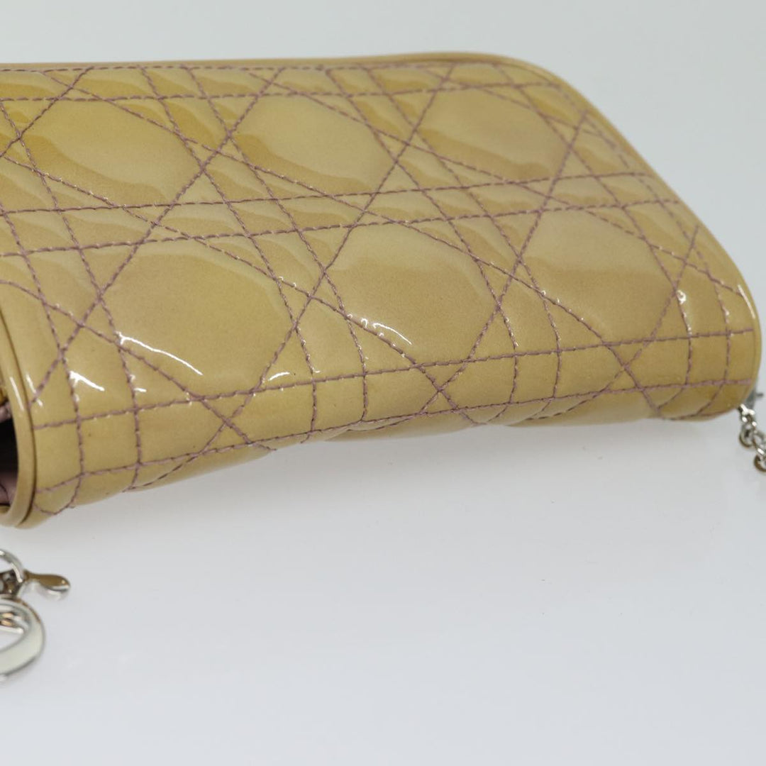 CHRISTIAN Top quality Dior Chain Lady Top quality Dior Canage Bag Enamel Beige Silver Auth yk14244
