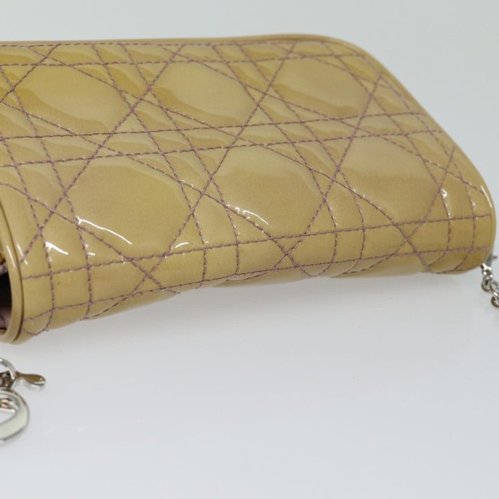 CHRISTIAN Top quality Dior Chain Lady Top quality Dior Canage Bag Enamel Beige Silver Auth yk14244