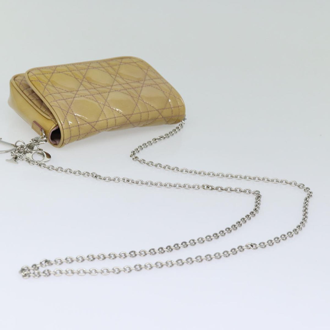 CHRISTIAN Top quality Dior Chain Lady Top quality Dior Canage Bag Enamel Beige Silver Auth yk14244
