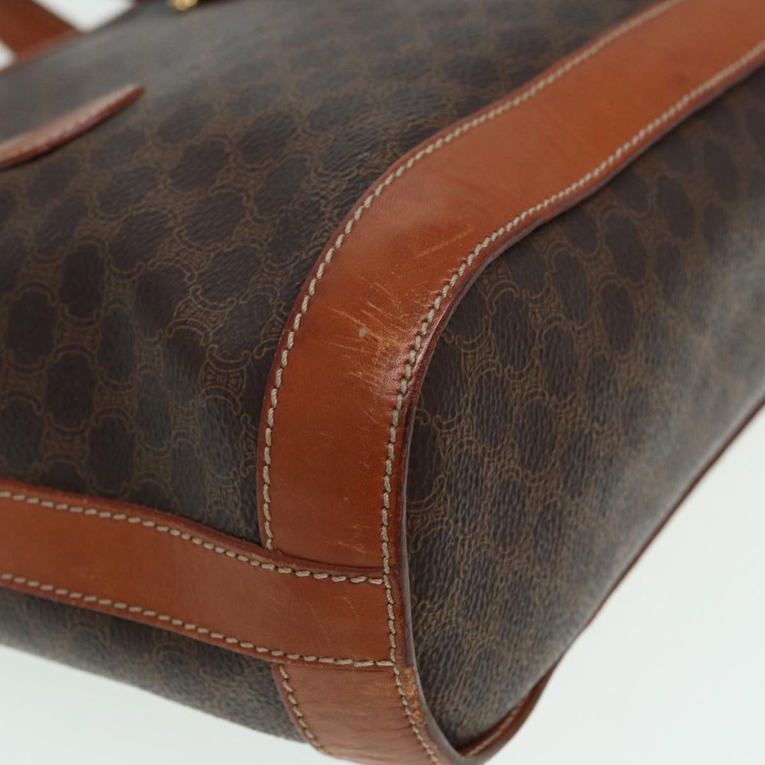 Celine Macadam Canvas Tote Bag PVC Leather Brown Gold Auth yk14268