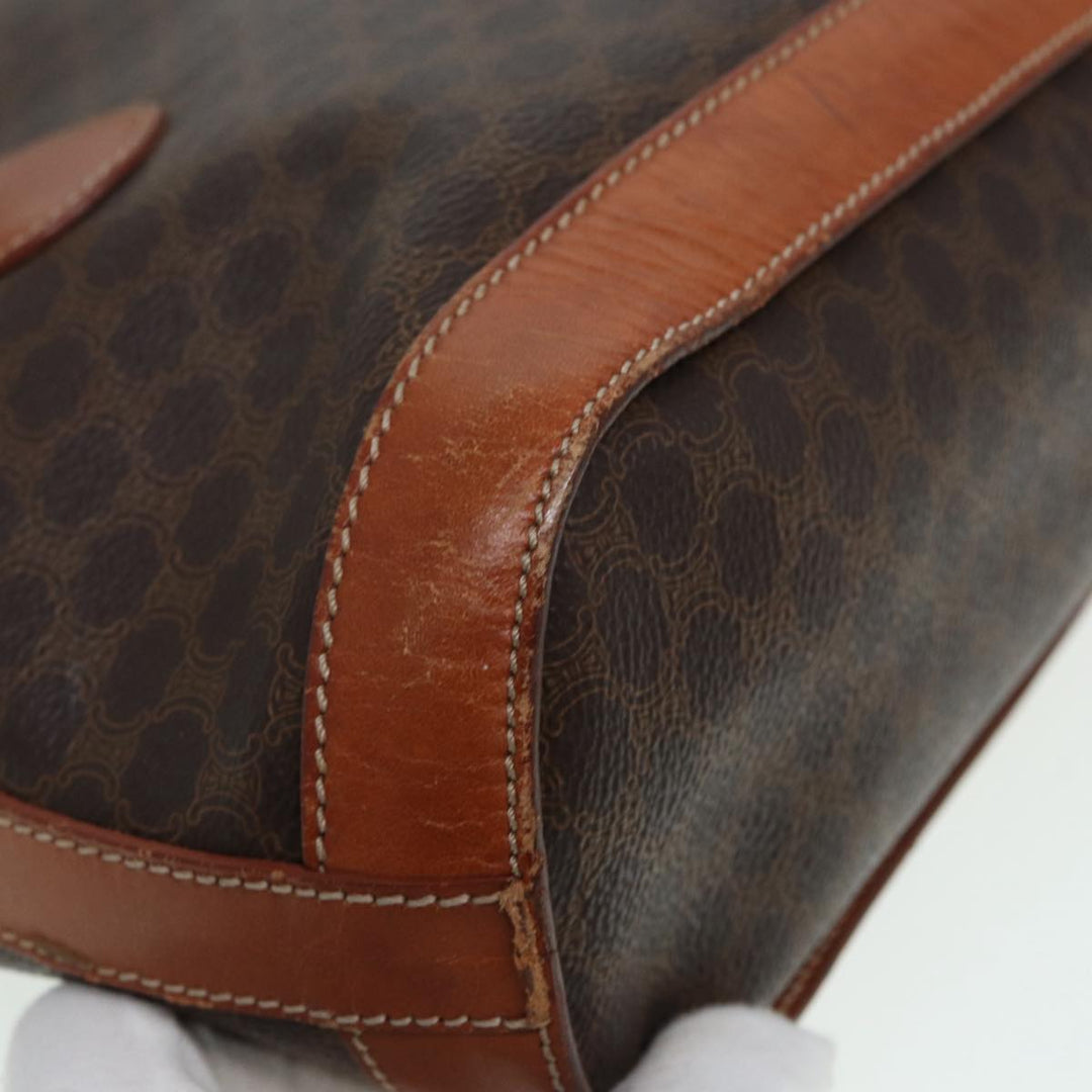 Celine Macadam Canvas Tote Bag PVC Leather Brown Gold Auth yk14268