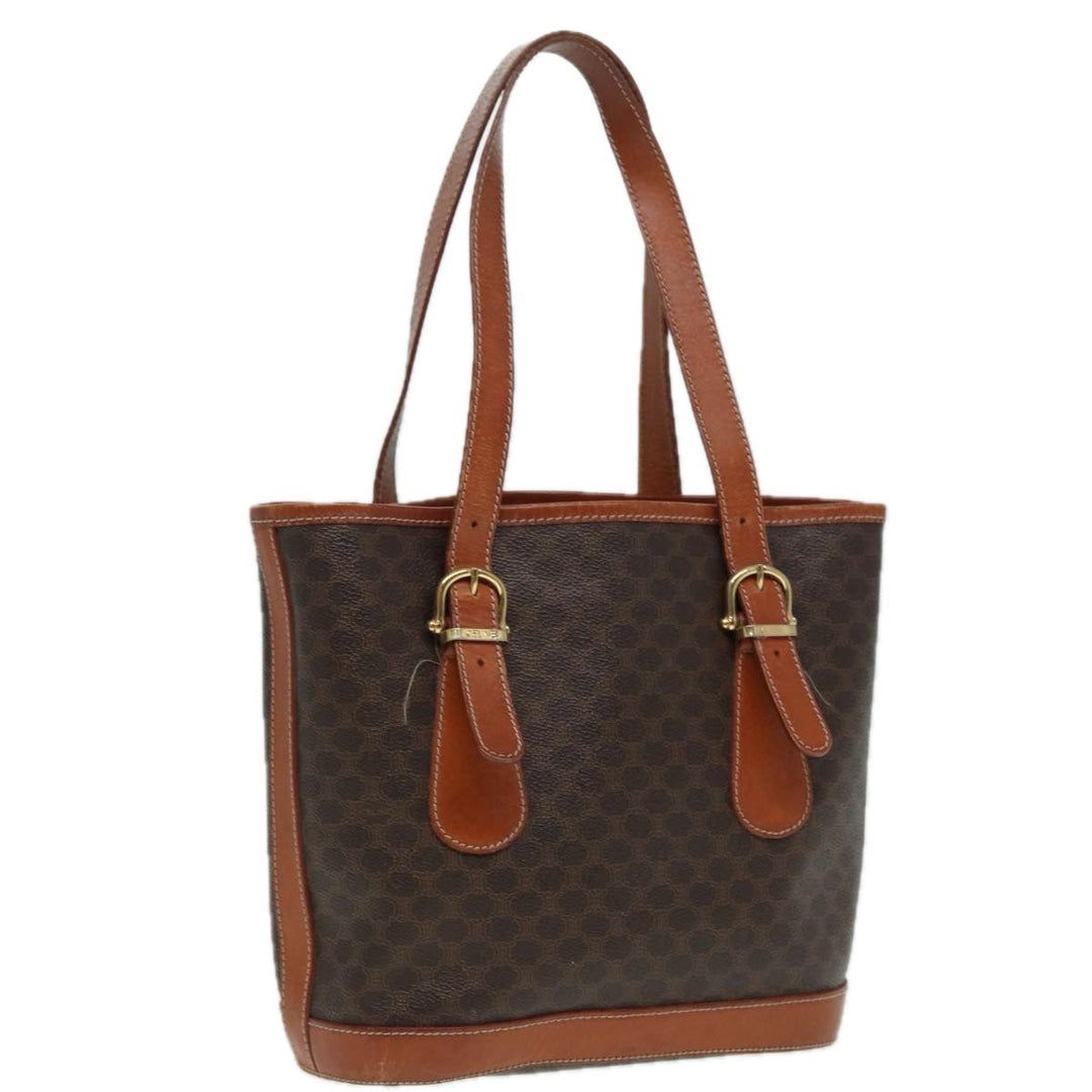 Celine Macadam Canvas Tote Bag PVC Leather Brown Gold Auth yk14268
