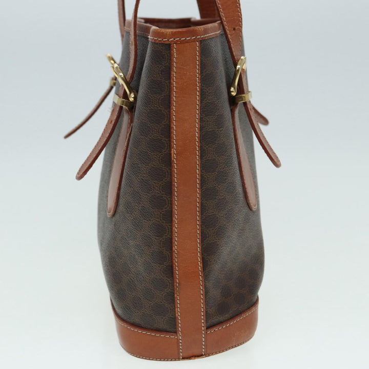 Celine Macadam Canvas Tote Bag PVC Leather Brown Gold Auth yk14268
