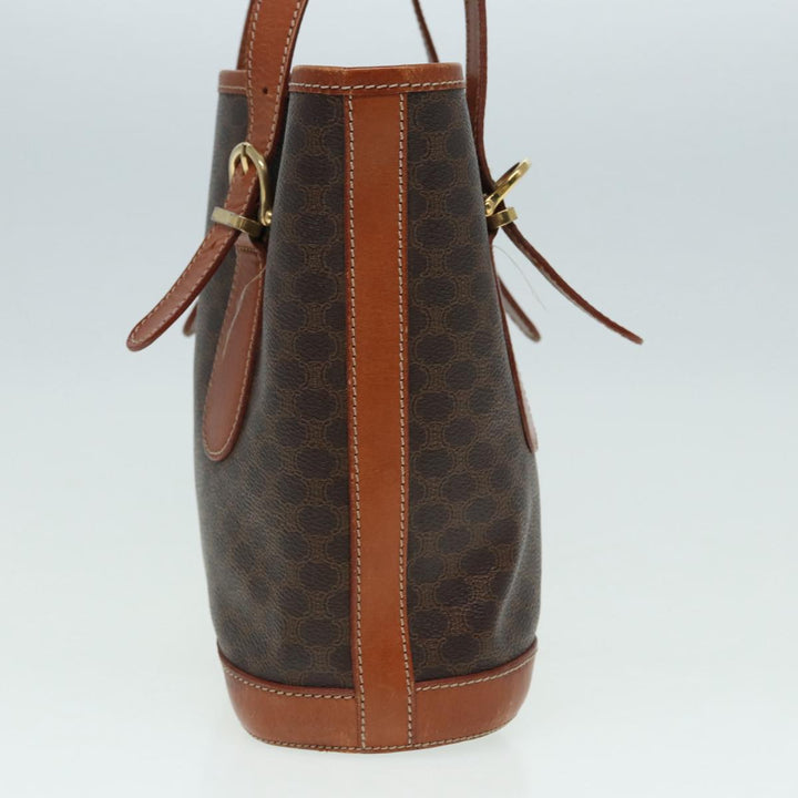 Celine Macadam Canvas Tote Bag PVC Leather Brown Gold Auth yk14268
