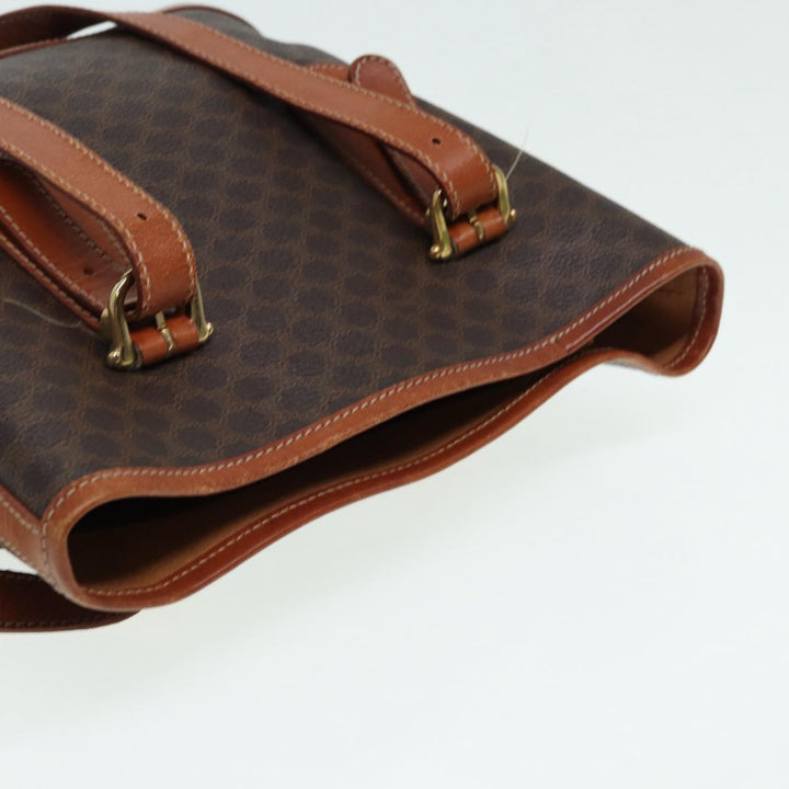 Celine Macadam Canvas Tote Bag PVC Leather Brown Gold Auth yk14268