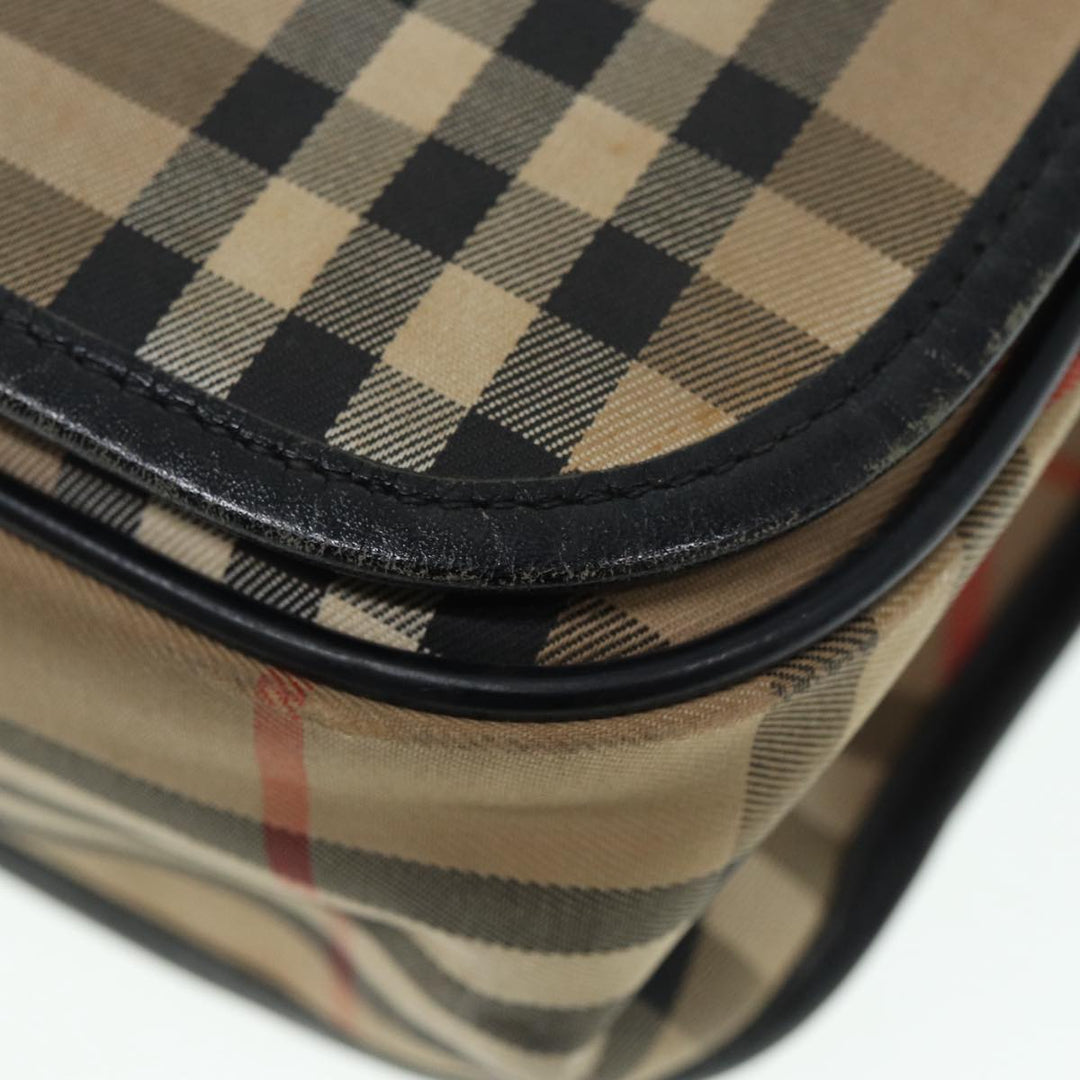 BurberrySs Nova Check Shoulder Bag Canvas Leather Beige Black gold Auth yk14273