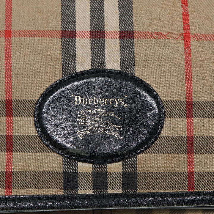 BurberrySs Nova Check Shoulder Bag Canvas Leather Beige Black gold Auth yk14273