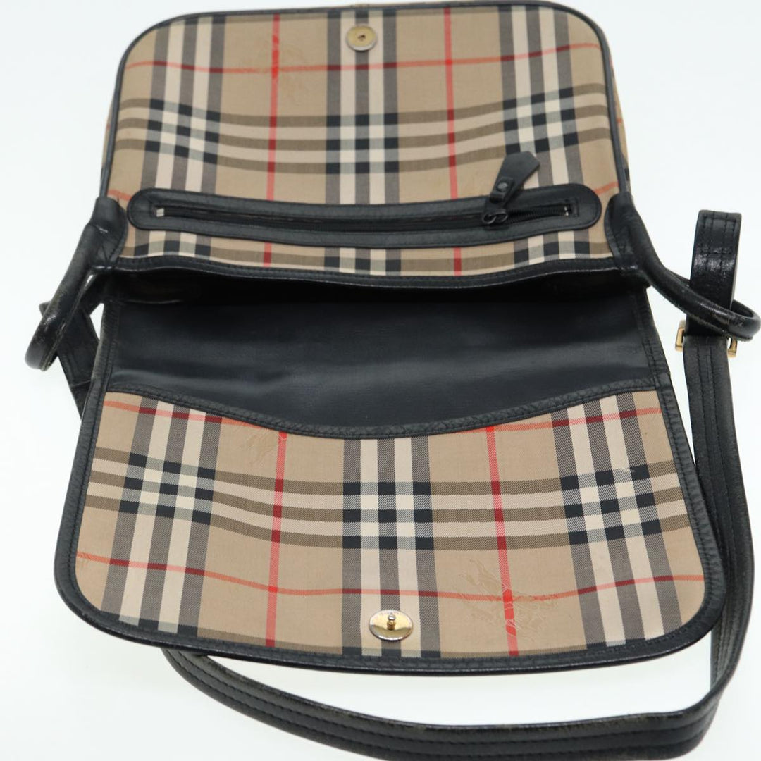 BurberrySs Nova Check Shoulder Bag Canvas Leather Beige Black gold Auth yk14273