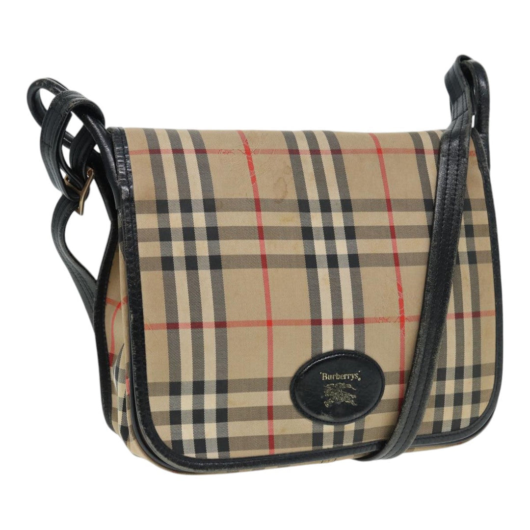 BurberrySs Nova Check Shoulder Bag Canvas Leather Beige Black gold Auth yk14273