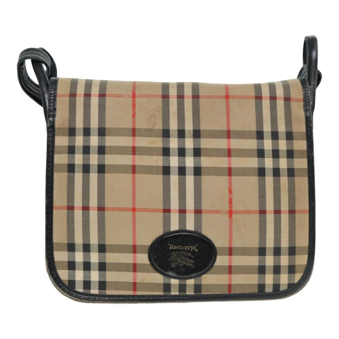 BurberrySs Nova Check Shoulder Bag Canvas Leather Beige Black gold Auth yk14273
