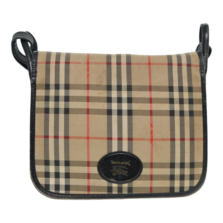 BurberrySs Nova Check Shoulder Bag Canvas Leather Beige Black gold Auth yk14273