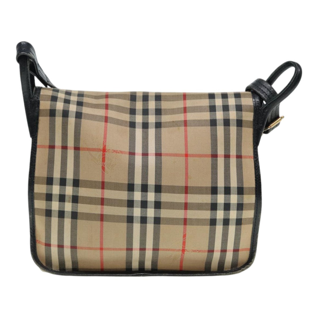 BurberrySs Nova Check Shoulder Bag Canvas Leather Beige Black gold Auth yk14273