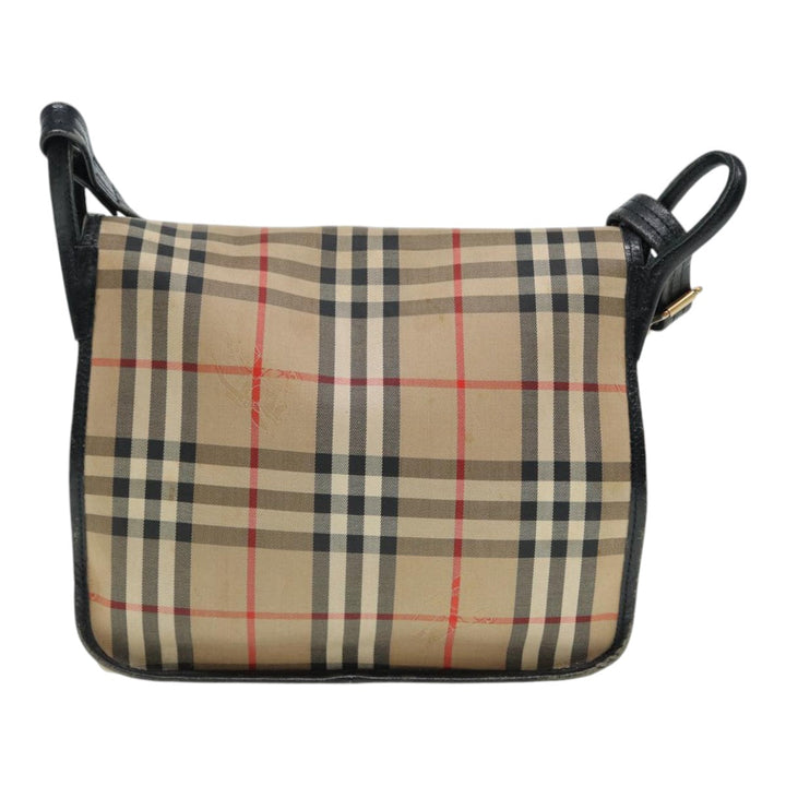 BurberrySs Nova Check Shoulder Bag Canvas Leather Beige Black gold Auth yk14273