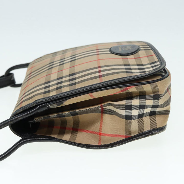 BurberrySs Nova Check Shoulder Bag Canvas Leather Beige Black gold Auth yk14273
