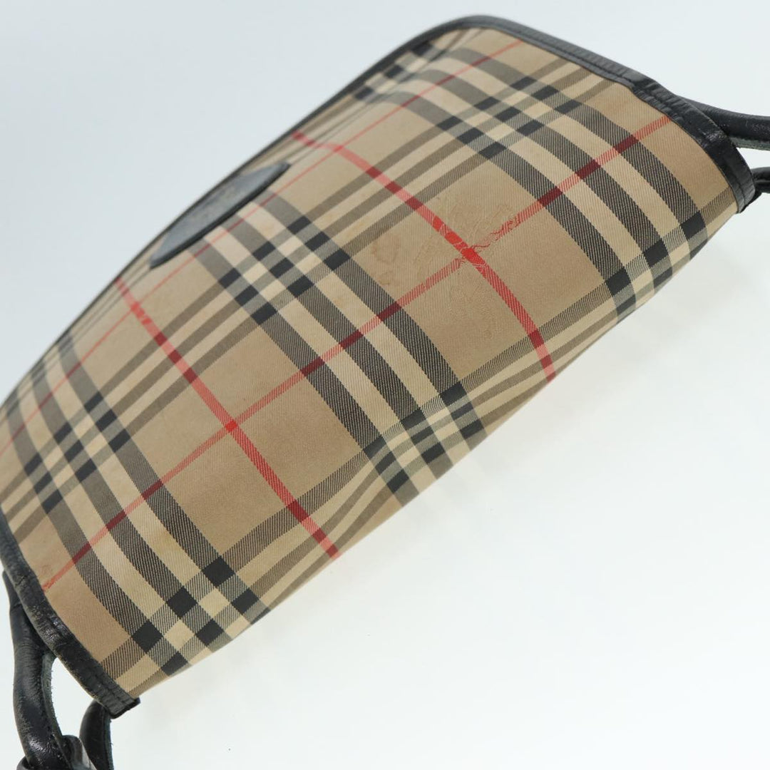 BurberrySs Nova Check Shoulder Bag Canvas Leather Beige Black gold Auth yk14273