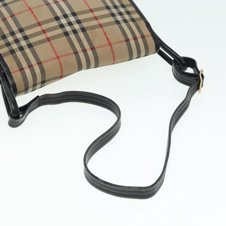 BurberrySs Nova Check Shoulder Bag Canvas Leather Beige Black gold Auth yk14273