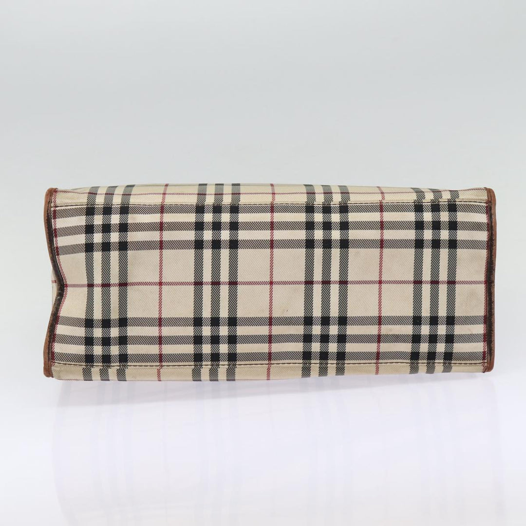 Burberry Nova Check Hand Bag Canvas Beige Silver Auth yk14284