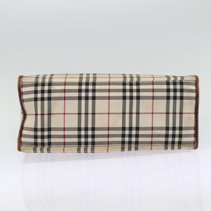 Burberry Nova Check Hand Bag Canvas Beige Silver Auth yk14284
