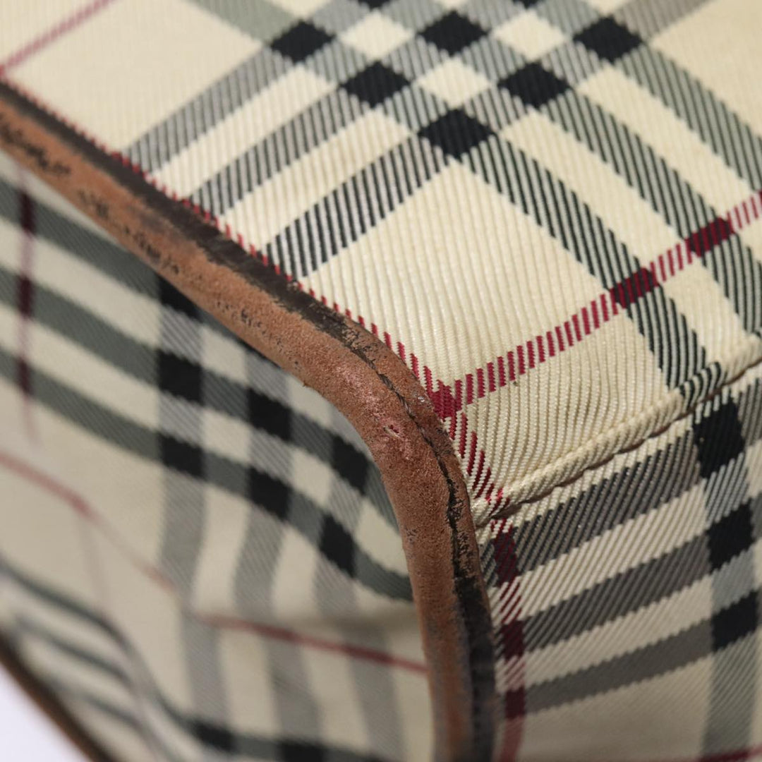 Burberry Nova Check Hand Bag Canvas Beige Silver Auth yk14284