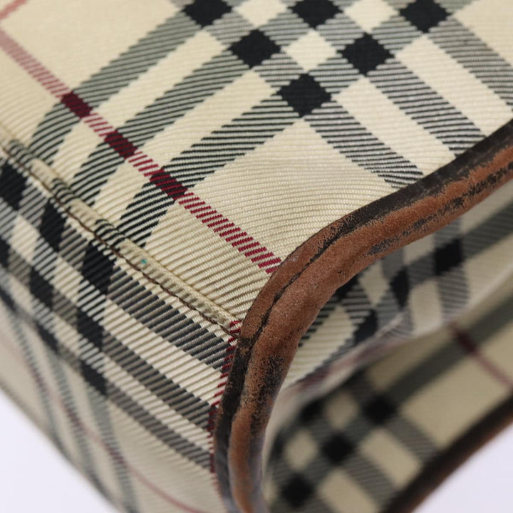 Burberry Nova Check Hand Bag Canvas Beige Silver Auth yk14284