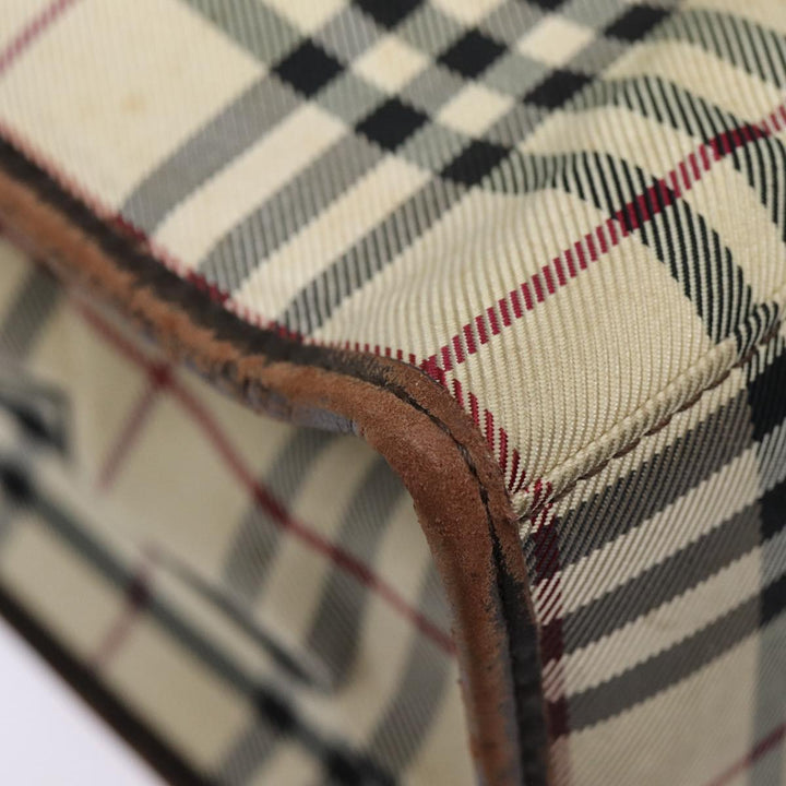 Burberry Nova Check Hand Bag Canvas Beige Silver Auth yk14284