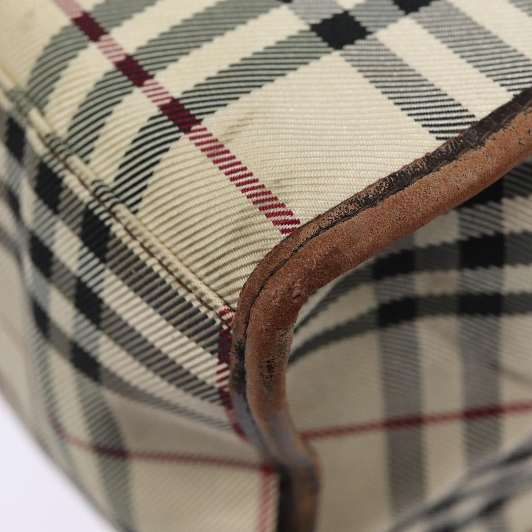 Burberry Nova Check Hand Bag Canvas Beige Silver Auth yk14284