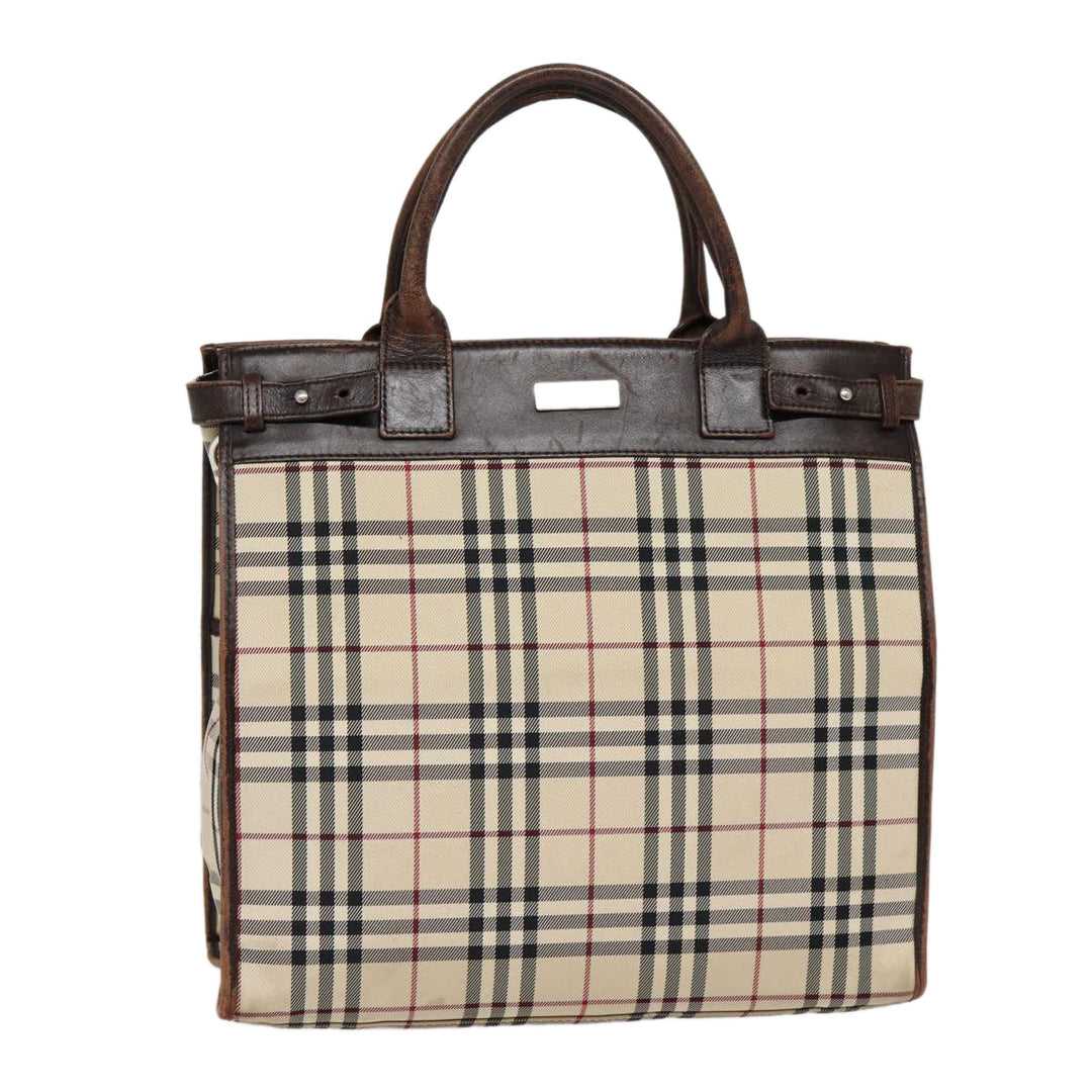 Burberry Nova Check Hand Bag Canvas Beige Silver Auth yk14284