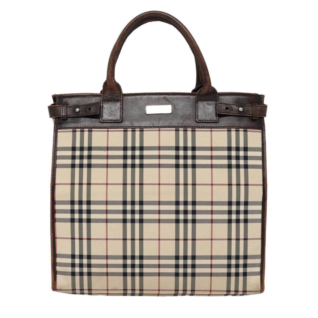 Burberry Nova Check Hand Bag Canvas Beige Silver Auth yk14284