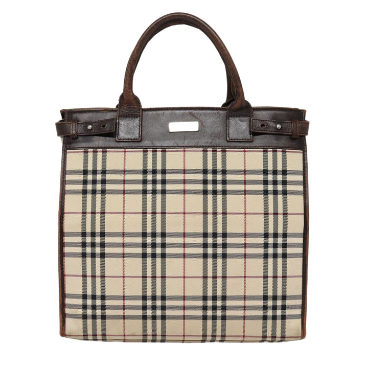 Burberry Nova Check Hand Bag Canvas Beige Silver Auth yk14284