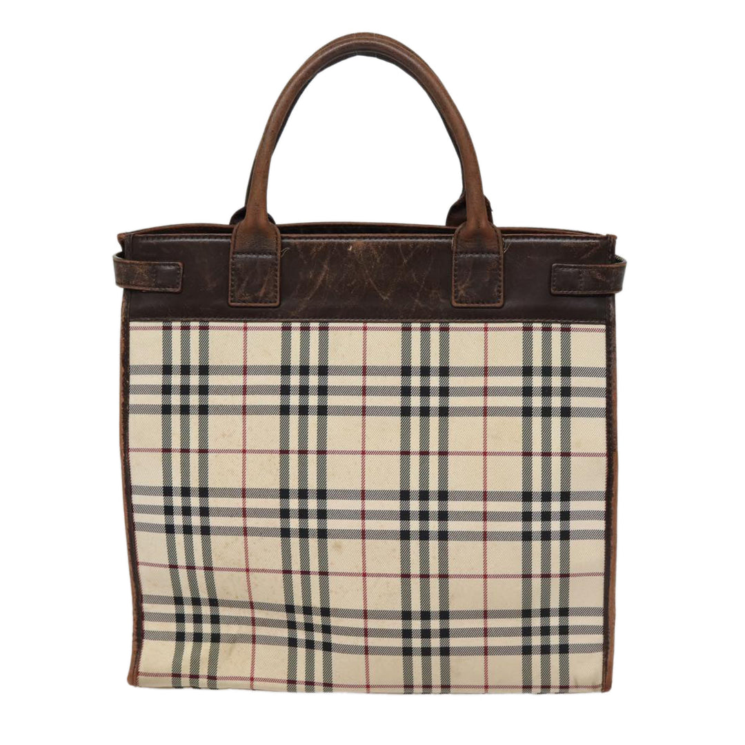 Burberry Nova Check Hand Bag Canvas Beige Silver Auth yk14284
