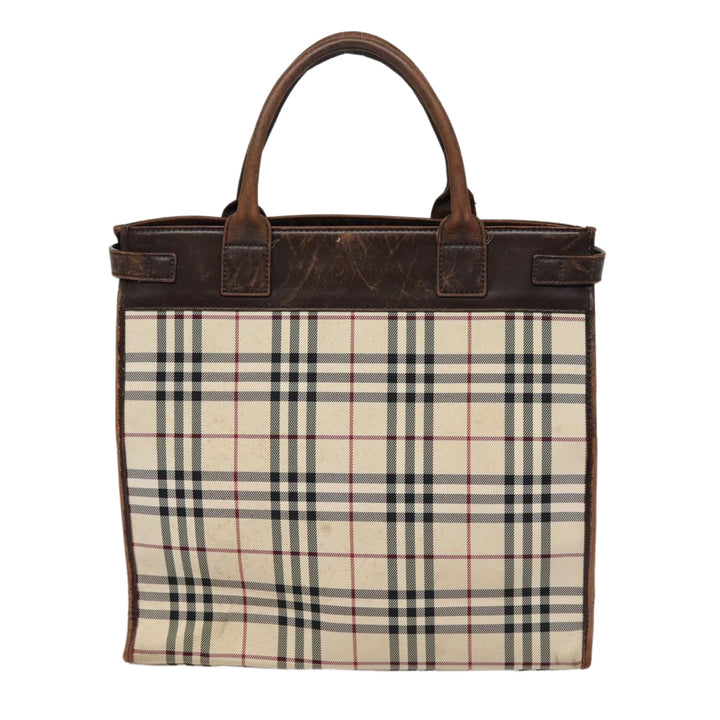 Burberry Nova Check Hand Bag Canvas Beige Silver Auth yk14284
