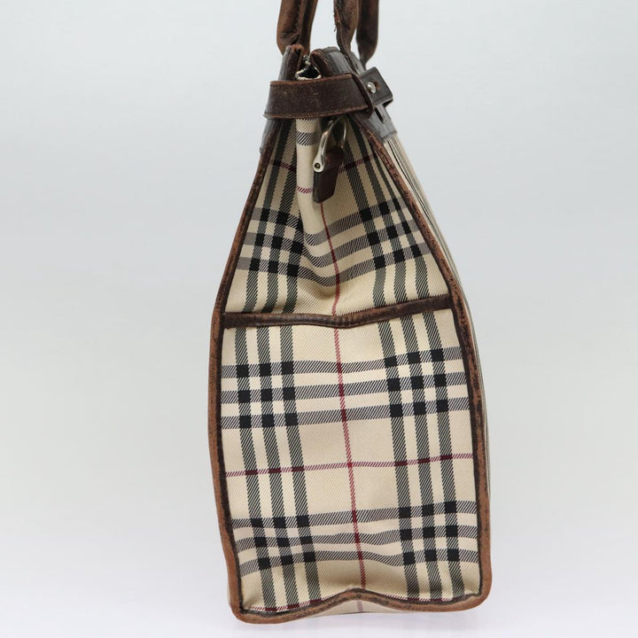 Burberry Nova Check Hand Bag Canvas Beige Silver Auth yk14284