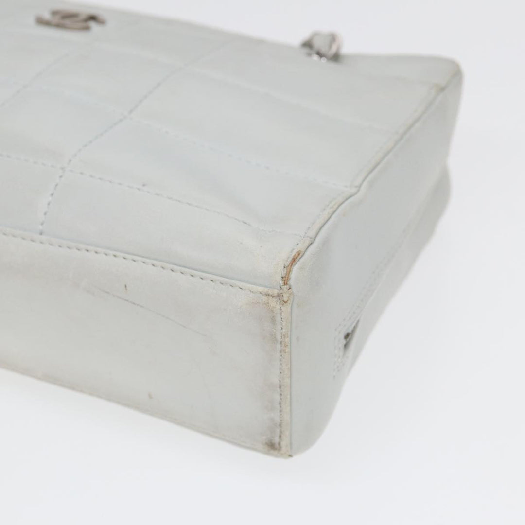 Chanel Choco Bar Chain Hand Bag Leather White Silver CC Auth yk14303