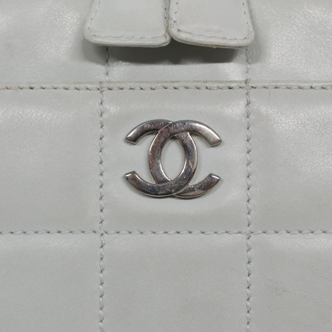 Top Quality Chanel Choco Bar Chain Hand Bag Leather White Silver CC Auth yk14303