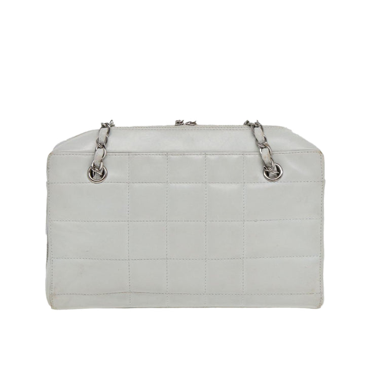 Chanel Choco Bar Chain Hand Bag Leather White Silver CC Auth yk14303