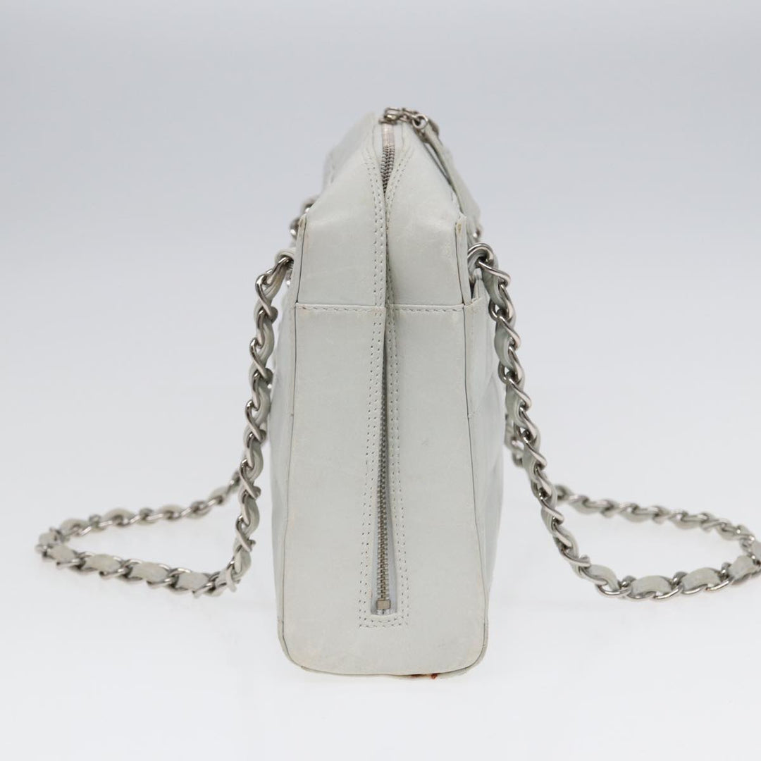 Chanel Choco Bar Chain Hand Bag Leather White Silver CC Auth yk14303