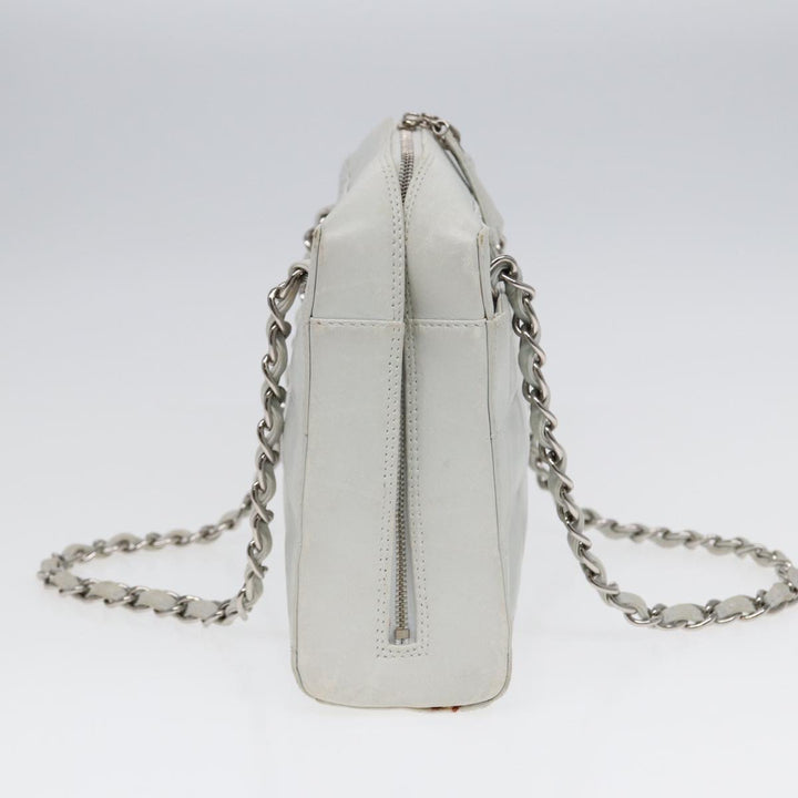 Chanel Choco Bar Chain Hand Bag Leather White Silver CC Auth yk14303