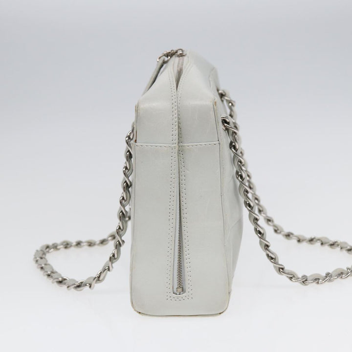 Chanel Choco Bar Chain Hand Bag Leather White Silver CC Auth yk14303
