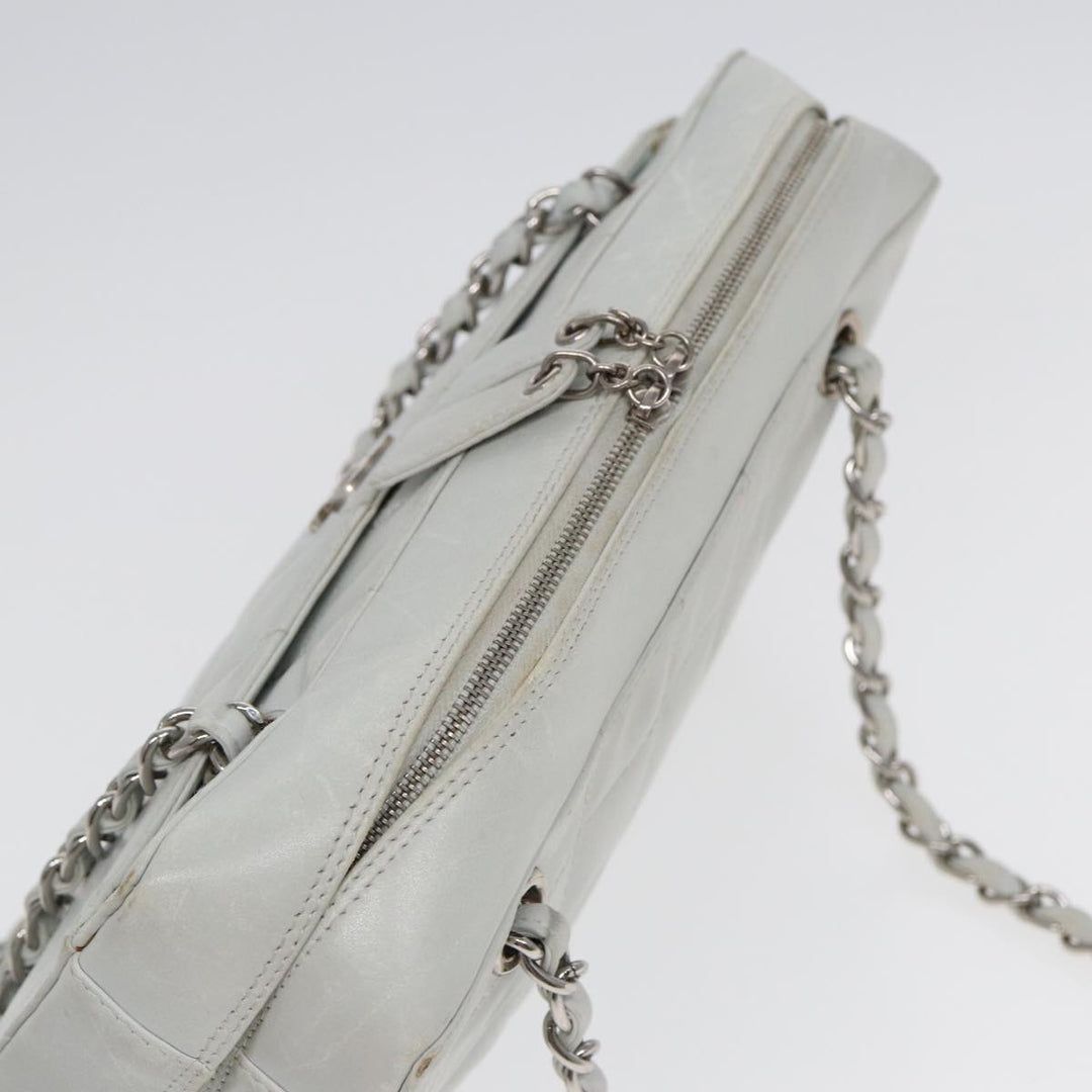 Chanel Choco Bar Chain Hand Bag Leather White Silver CC Auth yk14303