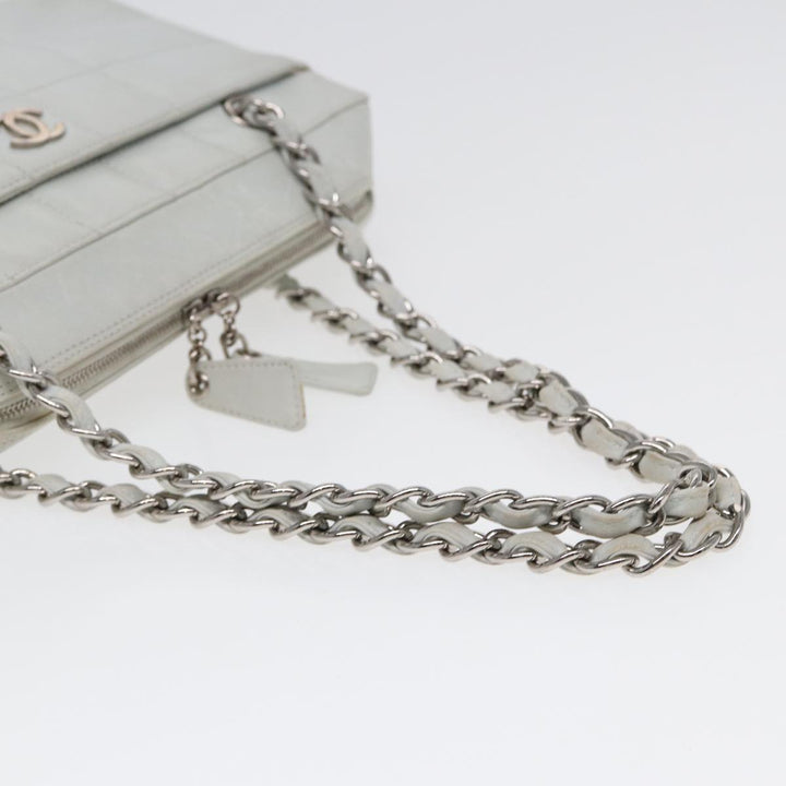 Chanel Choco Bar Chain Hand Bag Leather White Silver CC Auth yk14303