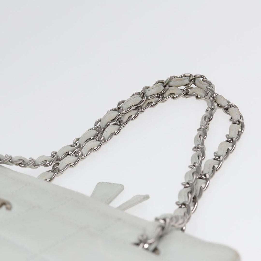 Chanel Choco Bar Chain Hand Bag Leather White Silver CC Auth yk14303