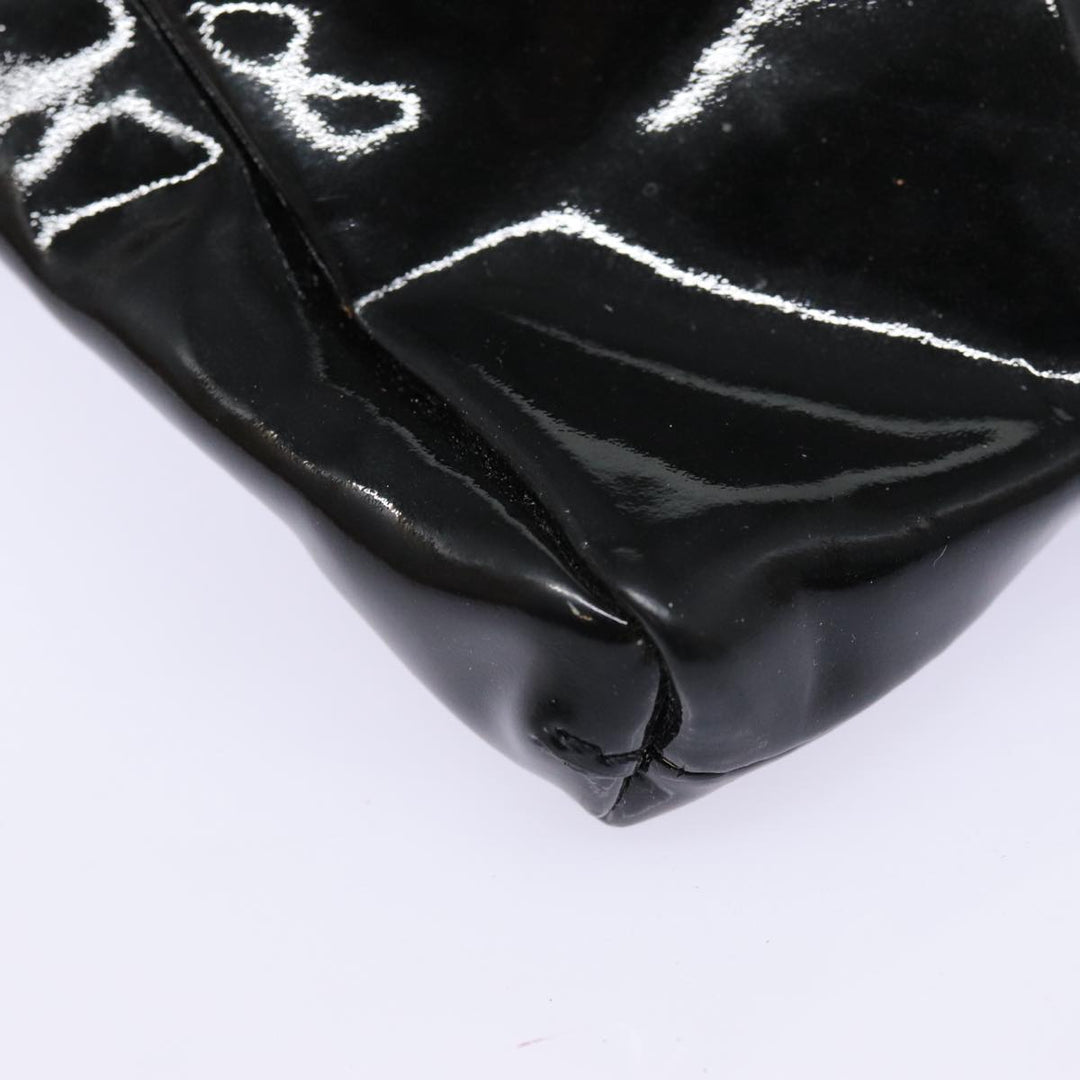 Celine Chain Shoulder Bag Enamel Black Silver Auth yk14305