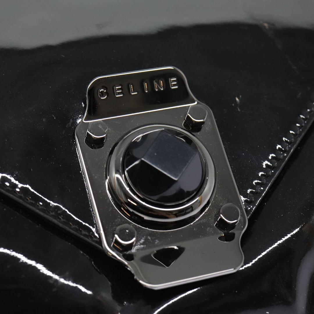 Celine Chain Shoulder Bag Enamel Black Silver Auth yk14305