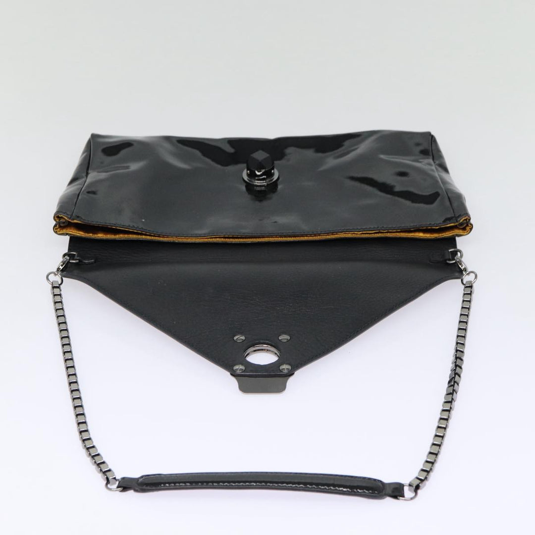 Celine Chain Shoulder Bag Enamel Black Silver Auth yk14305