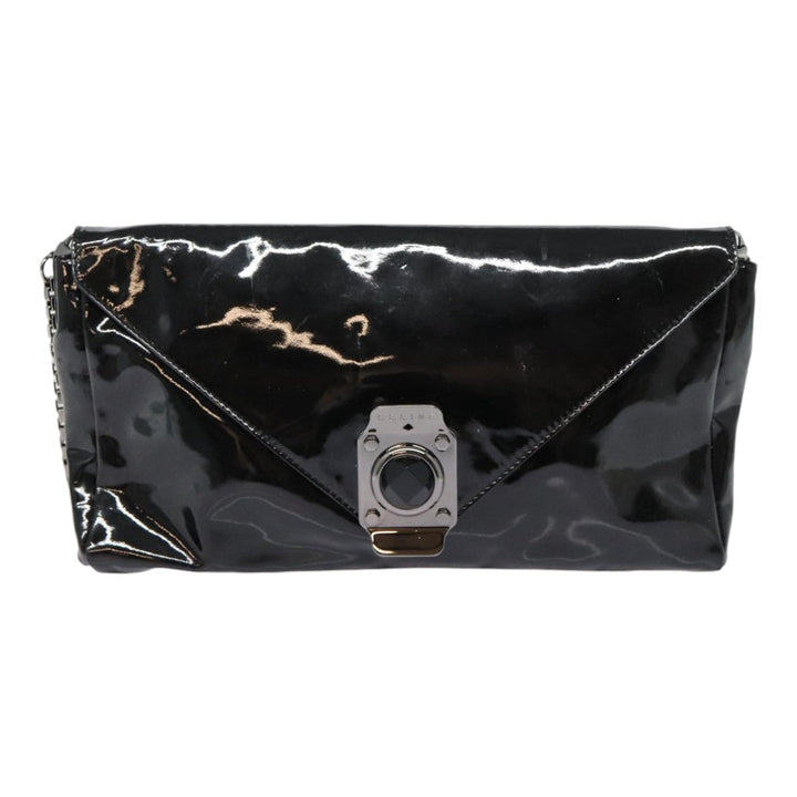 Celine Chain Shoulder Bag Enamel Black Silver Auth yk14305