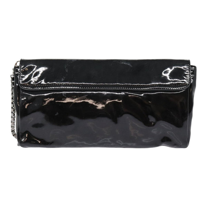 Celine Chain Shoulder Bag Enamel Black Silver Auth yk14305