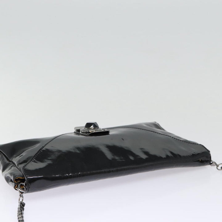 Celine Chain Shoulder Bag Enamel Black Silver Auth yk14305