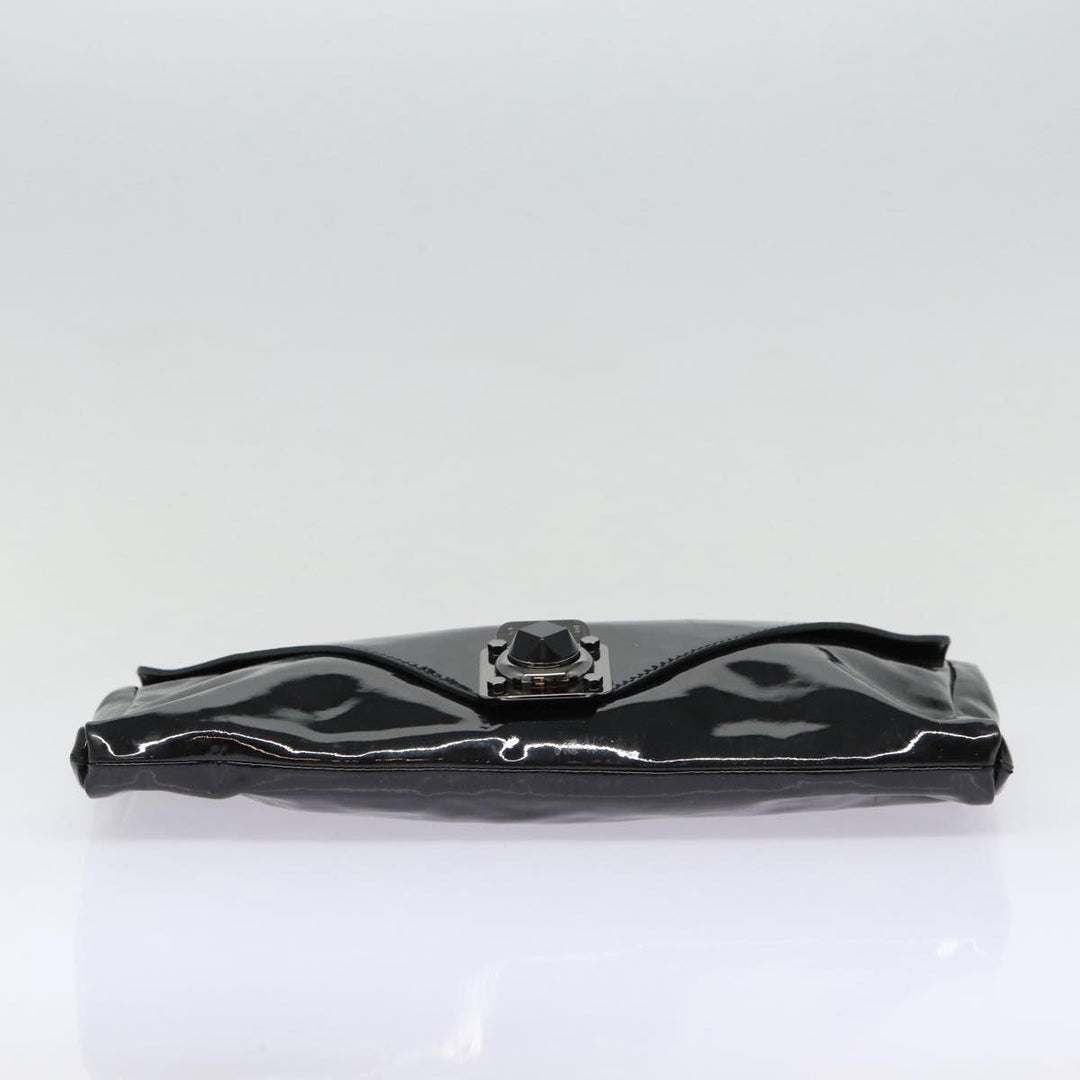 Celine Chain Shoulder Bag Enamel Black Silver Auth yk14305